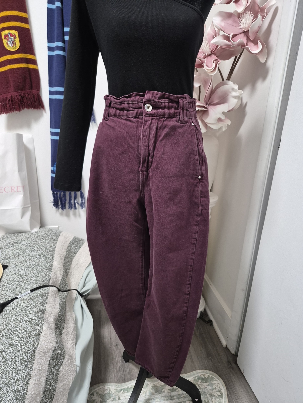 Zara High Rise Paperbag Waist Jeans - Plum